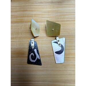 Ultra Craft Silver Tone MOP Shell Dangle Earrings Geometric 80s Retro Artisan
